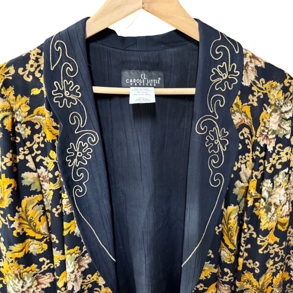 Carole‎ Little Petites Vintage Floral Tapestry Print Embroidered Jacket Black 4